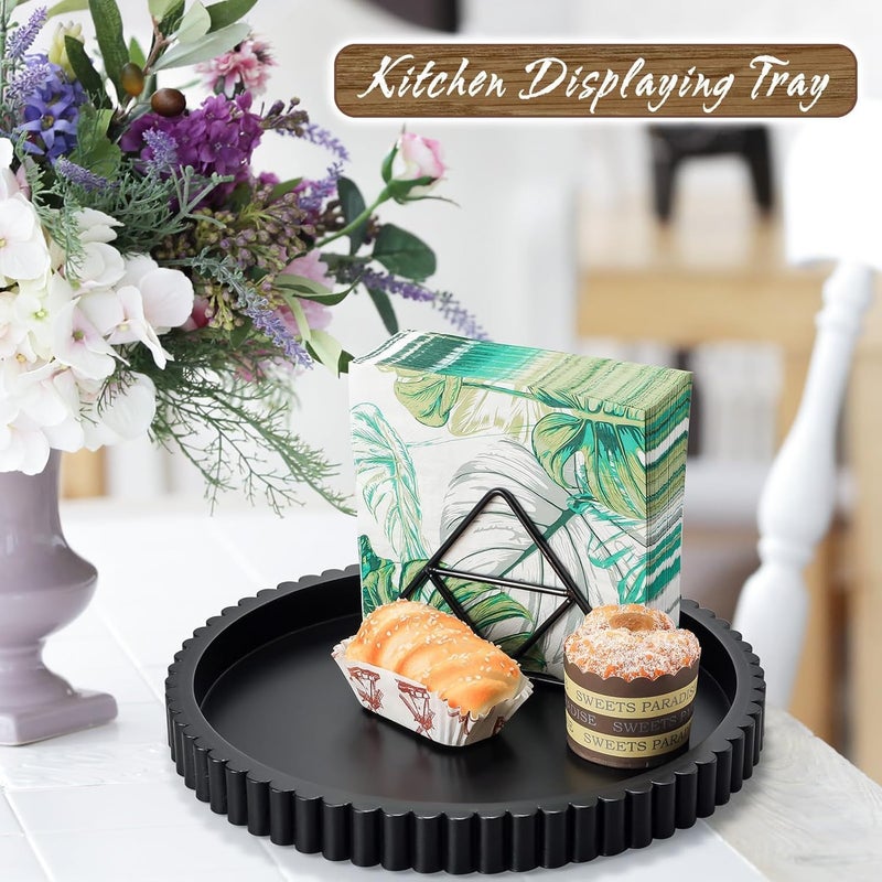 KULEDM Handmade 12in Decorative Tray for Coffee Table Tray Decor, Black Wooden Decorative Round Tray for Kitchen, Living Room, Home Decor - Image 3